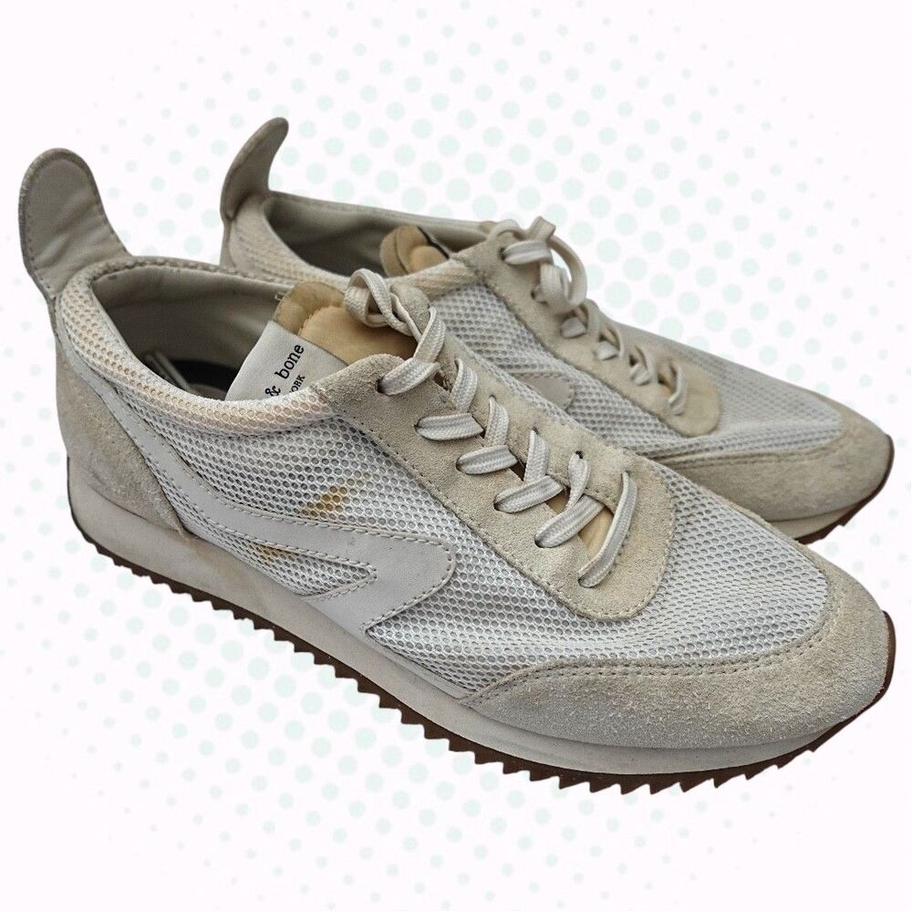 Rag & Bone White & Ivory Retro Runner Mesh Suede Sneakers US 8.5/EU 39